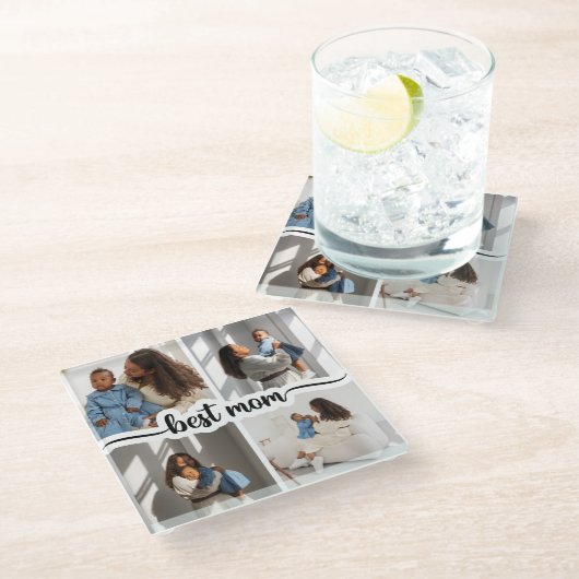 Beste Mama Personalisiert 4 FotoCollage Glasuntersetzer (Schrägansicht)