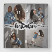 Beste Mama Personalisiert 4 FotoCollage Quadratische Wanduhr (Vorderseite)