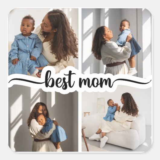 Beste Mama Personalisiert 4 FotoCollage Quadratischer Aufkleber (Vorderseite)
