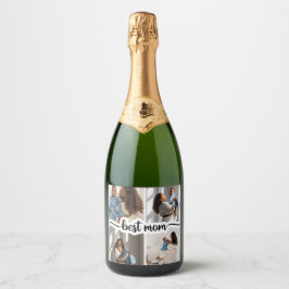 Beste Mama Personalisiert 4 FotoCollage Schaumweinetikett