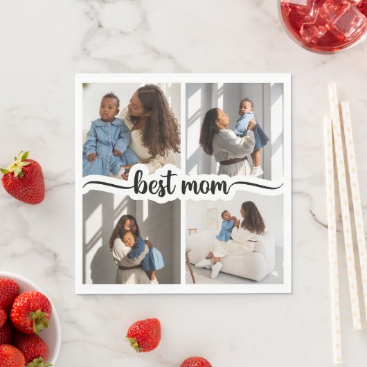 Beste Mama Personalisiert 4 FotoCollage Serviette (Beispiel)