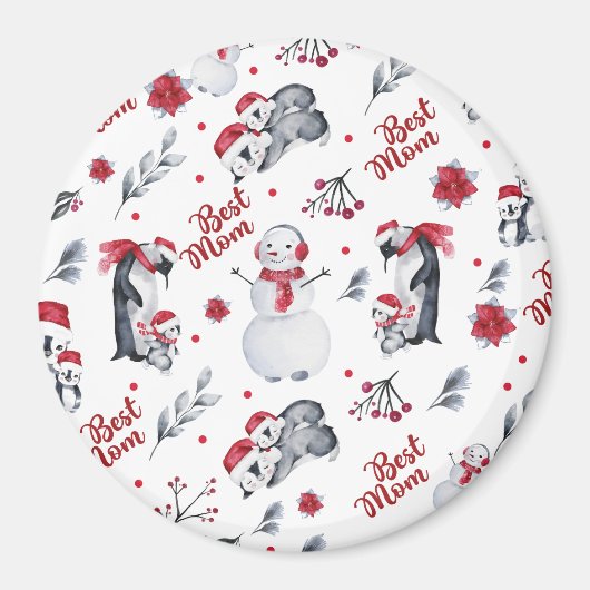 Beste Mama Pinguin Weihnachtsmuster Magnet (Vorne)