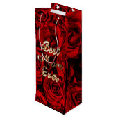 Beste Mama pro Herz Rote Rosen Blauer Geschenktüte Für Weinflaschen (Rückseite Schrägansicht)