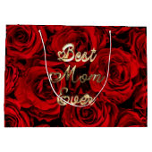 Beste Mama pro Herz Rote Rosen Blauer Große Geschenktüte (Rückseite)