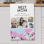 Beste Mama Rosa Blume 4 Kinder Fotos Geschirrtuch<br><div class="desc">Niedliche Beste Mama Blume 4 Kinder Fotos Küchenhandtuch Collage Halb Sake. Handgezeichnet Blume in schönen Frühlingsfarben und 4 Fotos. Erstellen Sie Ihre eigene personalisierte Geschenkidee für eine Mutter zum Muttertag,  Geburtstag oder Weihnachten und fügen Sie Ihre Namen und Fotos hinzu.</div>