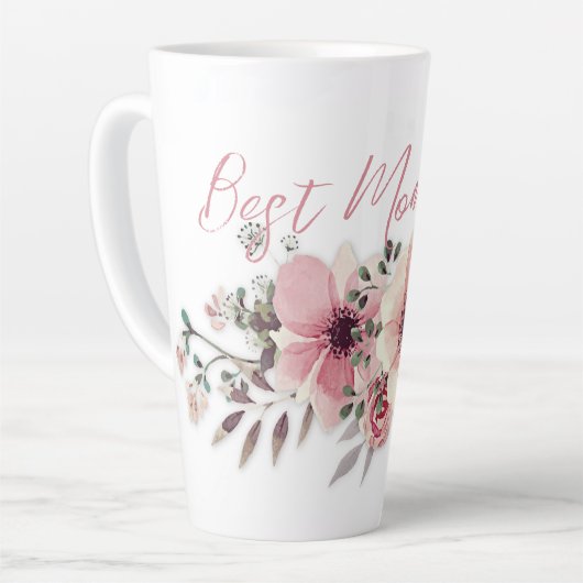 Beste Mama Rosa Blume Latte Tasse (Linke Ecke)