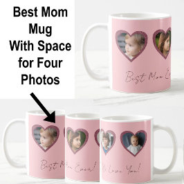 Beste Mama Rosa Herz Vier Kinder FotoCollage Kaffeetasse