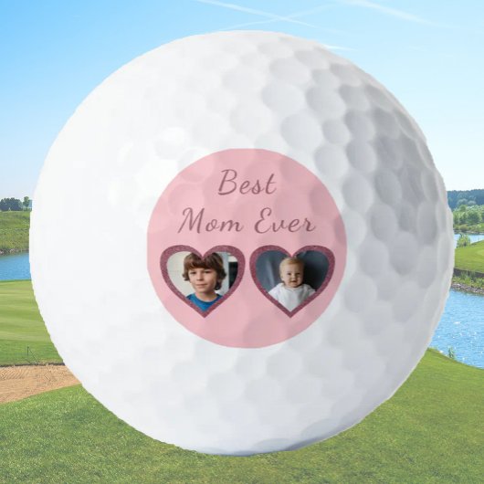Beste Mama Rosa Herzen 2 Kinder individuelle FotoC Golfball