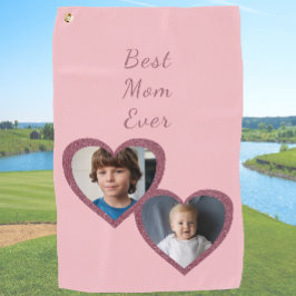 Beste Mama Rosa Herzen 2 Kinder individuelle FotoC Golfhandtuch