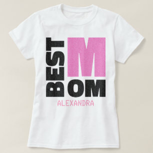 Beste Mama Rosa Schwarzer Glitzer Name angepasst T-Shirt