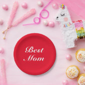 Beste Mama Rot-Weiß-Schrift Pappteller (Party)