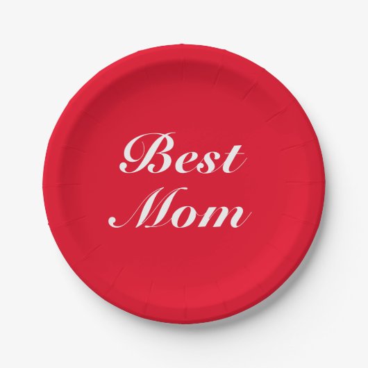 Beste Mama Rot-Weiß-Schrift Pappteller (Vorderseite)