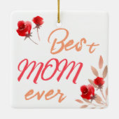 Beste Mama Rote Rosen Wasserfarbenmutter Keramikornament (Rückseite)