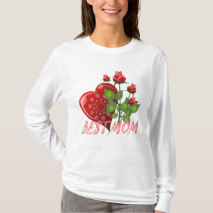 Beste Mama, rotes Herz und grüne Blätter T-Shirt