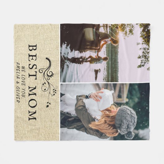 Beste Mama Rustikale Folien 2 Eigene Fotos Mutter Fleecedecke (Vorderseite (Horizontal))