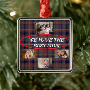 Beste Mama Tartan Kariert 4 Fotos Handgeschriebene Ornament Aus Metall