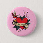 [ Beste Mama ] Tätowierung im alten Schulherz Button (Vorderseite)