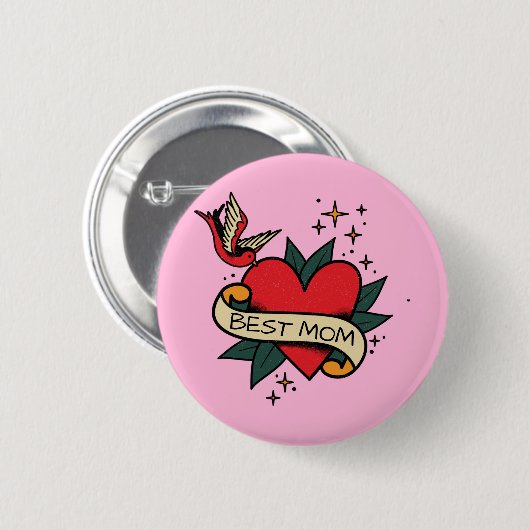 [ Beste Mama ] Tätowierung im alten Schulherz Button (Vorne & Hinten)