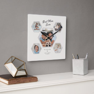 Beste Mama überhaupt Benutzerdefinierte 5-Foto-Col Quadratische Wanduhr