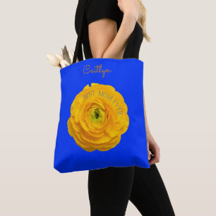 'Beste Mama überhaupt' Blau und gelbe Blumen Helle Tasche