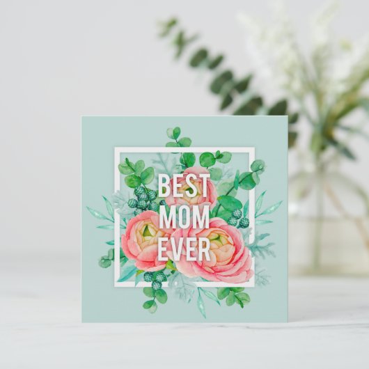 Beste Mama überhaupt Wasserfarben-Blumen Grün & Ro Karte (Stehend Vorderseite)