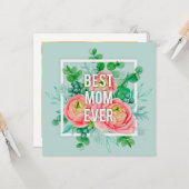Beste Mama überhaupt Wasserfarben-Blumen Grün & Ro Karte (Vorderseite/Rückseite Beispiel)