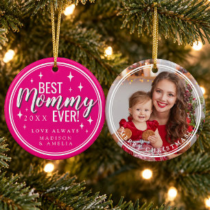 Beste Mami Aller Pink Schrift Retro Foto Weihnacht Keramik Ornament