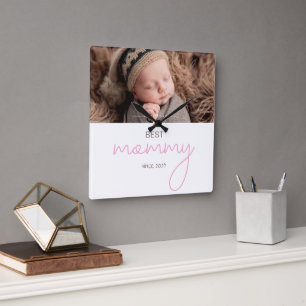 Beste Mami seit Jahr Foto Script Schrift Herz Quadratische Wanduhr