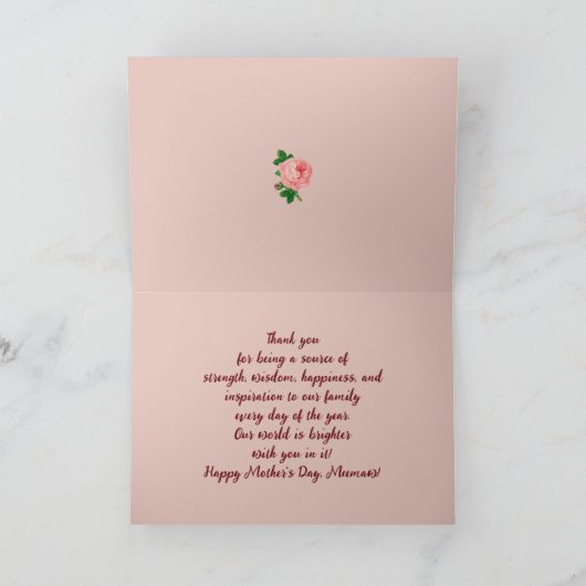 'Beste Meemaw' Mother's Day Floral Rose Custom Karte (Innenseite)