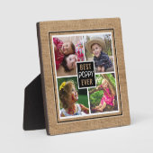 Beste Mohnblume je Opa 4 Foto Collage Burlap Fotoplatte (Vorderseite)