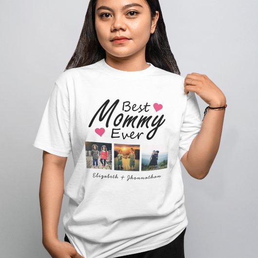 Beste Mommy je 3 Foto Collage Kinder Name Mutter T-Shirt