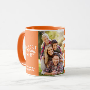 Beste Mommy je Orange Personalisiert zwei Fotos Tasse