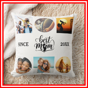Beste Mum Foto Collage Elegantes Script Herz Kissen
