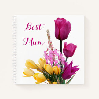 Beste Mum hübsch rosa Tulpen Gelbe Crocus floral Notizblock