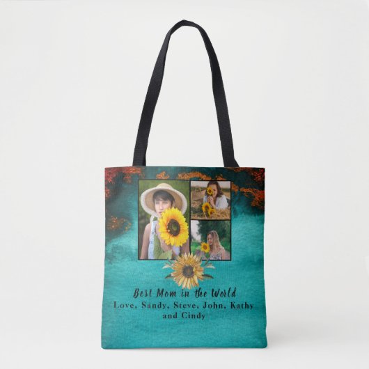 Beste Mutter 3 Foto Türkis Collage Marmor Tasche (Vorderseite)