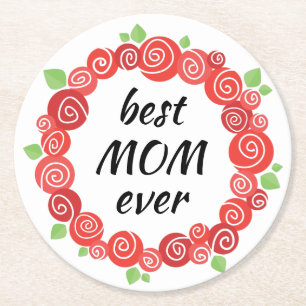 Beste Mutter aller rote Rosen im Frühjahr Runder Pappuntersetzer