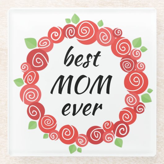 Beste Mutter aller rote Rosen Kranz-Frühjahr niedl Glasuntersetzer (Vorderseite)