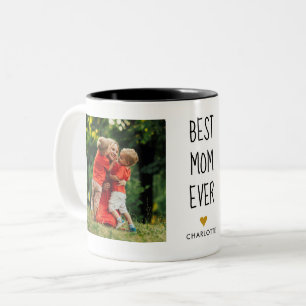 Beste Mutter Aller Zeiten Gold Herz 2 Foto Zweifarbige Tasse