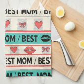Beste-Mutter-Comic-Herzen Retro-Grafik Geschirrtuch (Viertel Falte)