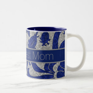 Beste Mutter der Welt Blau und Grau Vintage Damast Zweifarbige Tasse