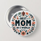Beste Mutter der Welt - Blumenkranz Button (Vorne & Hinten)