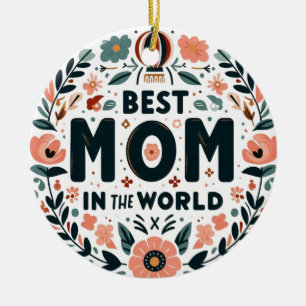 Beste Mutter der Welt - Blumenkranz Keramik Ornament