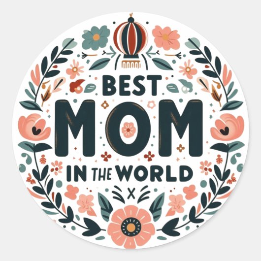 Beste Mutter der Welt - Blumenkranz Runder Aufkleber (Vorderseite)