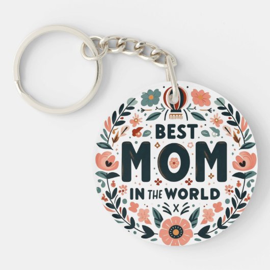 Beste Mutter der Welt - Blumenkranz Schlüsselanhänger (Vorderseite)