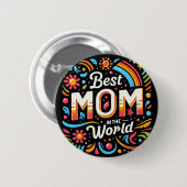 Beste Mutter der Welt - Lebendige Blumen und Regen Button (Vorne & Hinten)