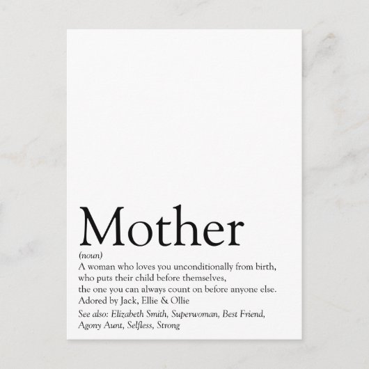 Beste Mutter der Welt, Mum, Mutter Definition Postkarte (Vorderseite)