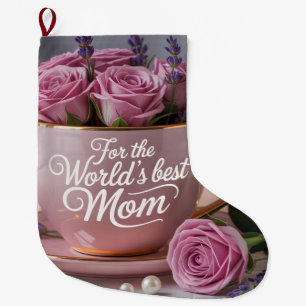 Beste Mutter der Welt: Rosa Teetasse gefüllt mit R Großer Weihnachtsstrumpf