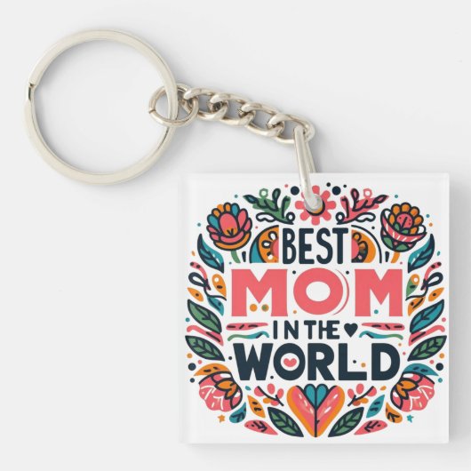 Beste Mutter der Welt - Volkskunst-Blumen-Mutterta Schlüsselanhänger (Vorderseite)