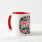 Beste Mutter der Welt - Volkskunst-Blumen-Mutterta Tasse (Vorderseite Links)