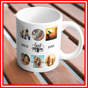 Beste Mutter   Fotocollage Elegante Schrift Herz Kaffeetasse